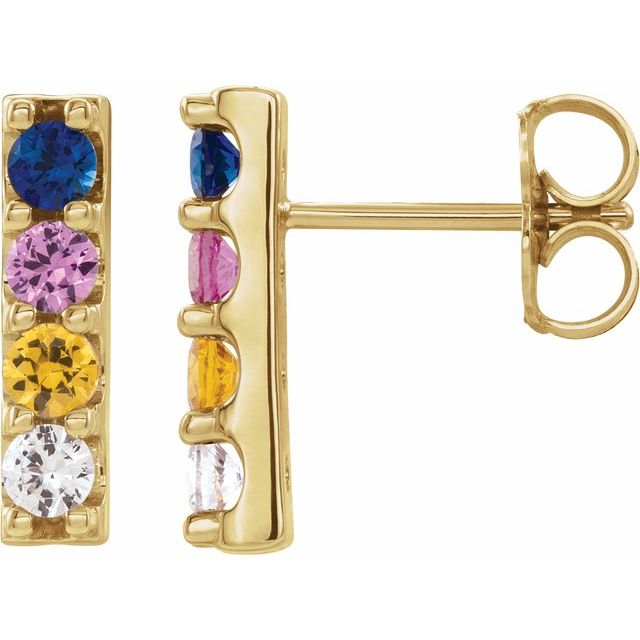14K Yellow Gold 2.5 Mm Round Friction Back Polished Natural Multi Color Sapphire Earrings W/Backs