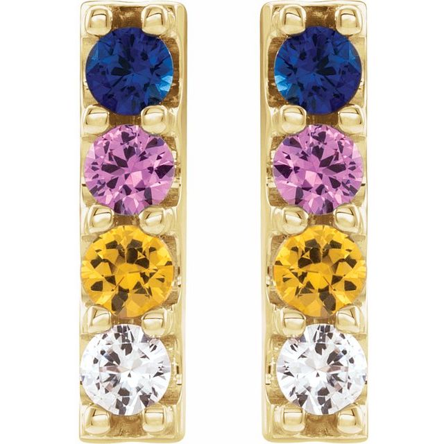 14K Yellow Gold 2.5 Mm Round Friction Back Polished Natural Multi Color Sapphire Earrings W/Backs