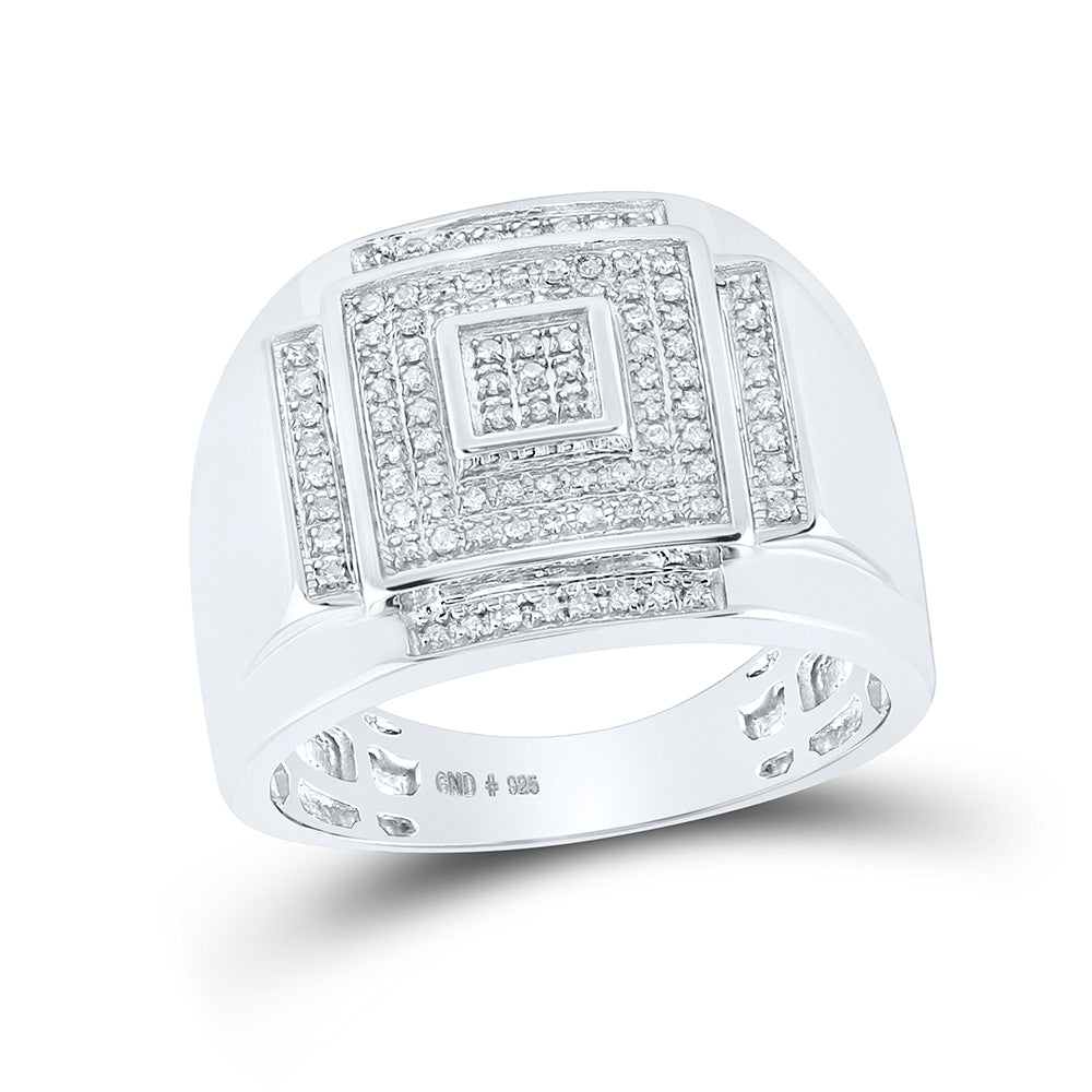 Sterling Silver Mens Round Diamond Square Ring 1/4 Cttw, Mens Size: 7-13
