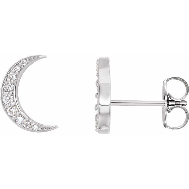 14K White Or Yellow Gold Pair Friction Back Polished 1/10 Ctw Natural Diamond Crescent Moon Stud Earrings