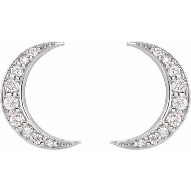 14K White Or Yellow Gold Pair Friction Back Polished 1/10 Ctw Natural Diamond Crescent Moon Stud Earrings
