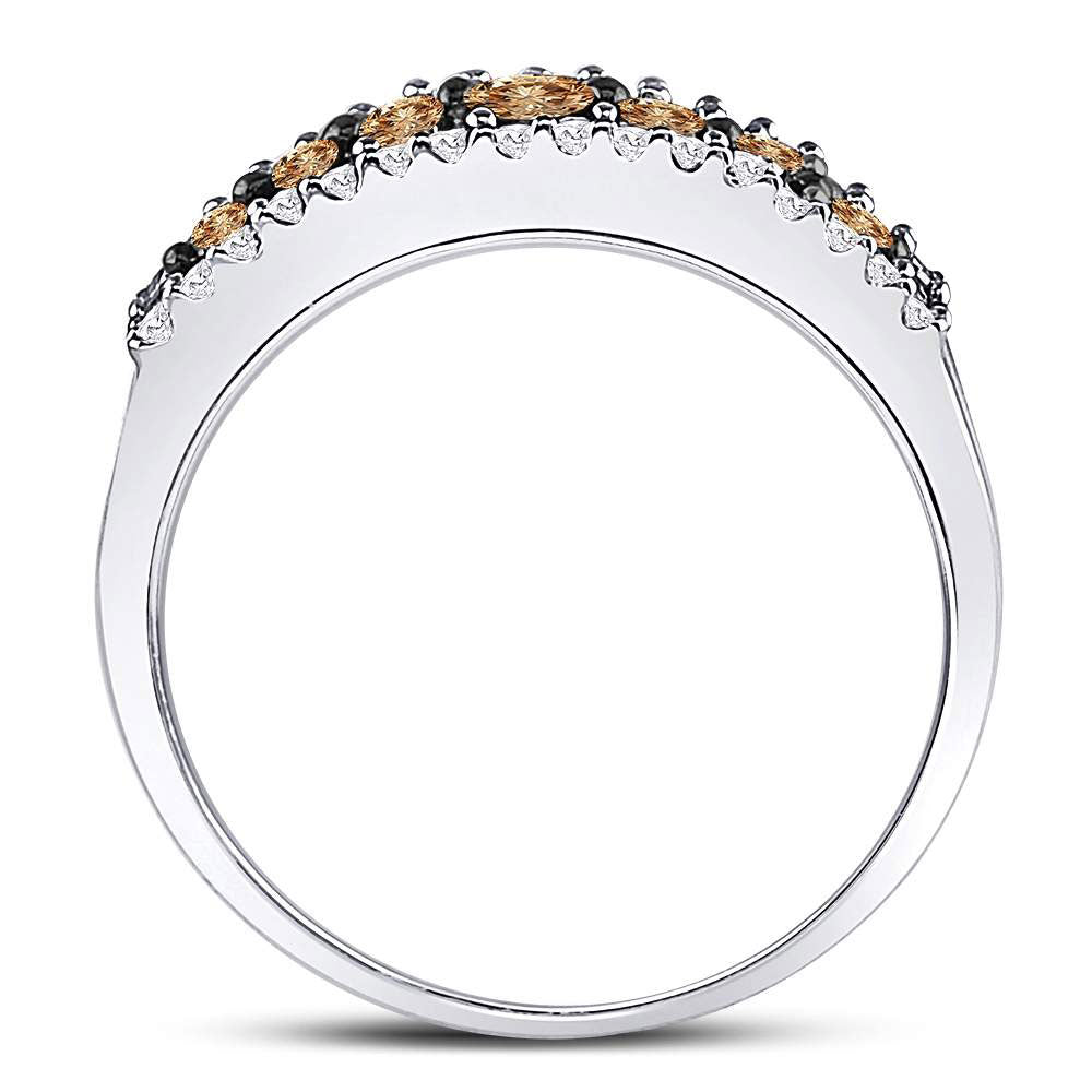 10K White Gold Womens Round Brown Diamond Triple Row Band Ring 1/2 Cttw, Womens Size: 5-10