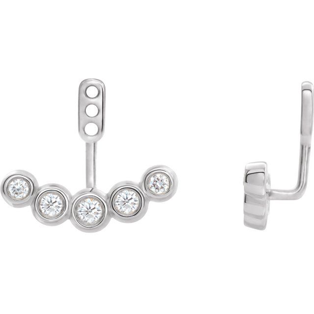 14K White Gold Polished 1/4 Ctw Natural Diamond Curved Front-Back Earring Jackets