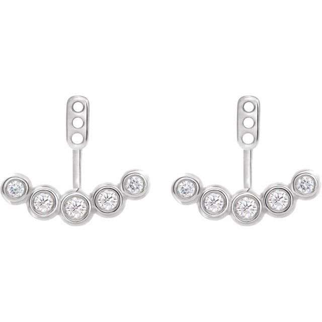 14K White Gold Polished 1/4 Ctw Natural Diamond Curved Front-Back Earring Jackets