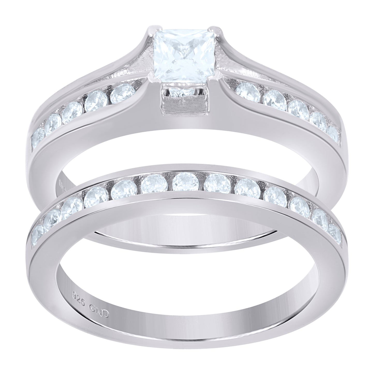 Sterling Silver Womens Cubic Zirconia Square Bridal Anniversary Engagement Wedding Ring Set Ring
