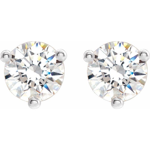 14K White Gold Round Friction Back Polished 3-Prong Lab-Grown Moissanite Basket-Style Earrings