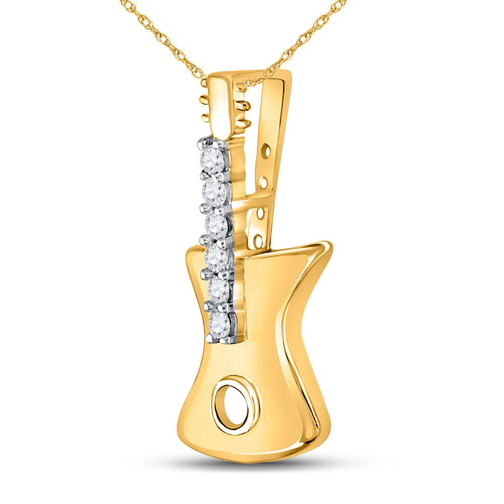 10K Yellow Gold Womens Round Diamond Electric Guitar Music Instrument Pendant 1/20 Cttw, Length: 0.66 In, Width: 0.32 In
