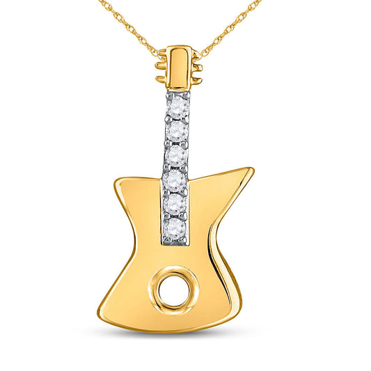 10K Yellow Gold Womens Round Diamond Electric Guitar Music Instrument Pendant 1/20 Cttw, Length: 0.66 In, Width: 0.32 In