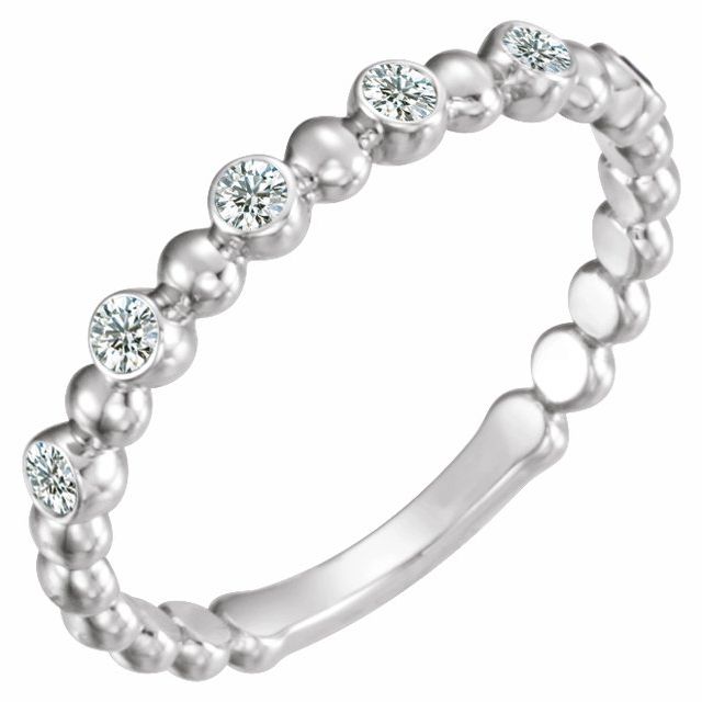 14K White Gold Round 1.7 Mm Polished 1/8 Ctw Natural Diamond Stackable Ring, Size 7