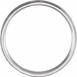 10K White Gold 5 Mm Polished Flat Comfort-Fit Milgrain Satin And Hammer Finish Size 8
