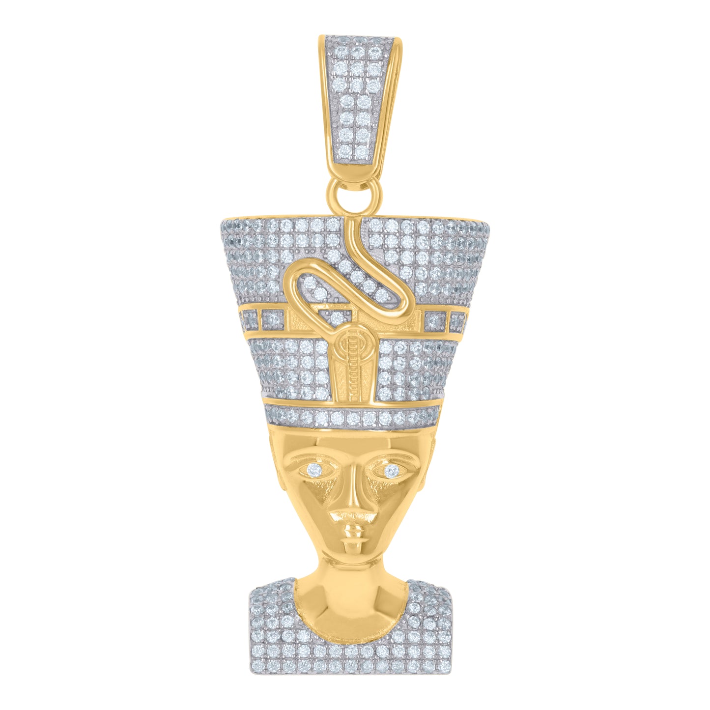 Sterling Silver Or Yellow-Tone Men Cubic-Zirconia Nefertiti Egyptian Fashion Charm Pendant