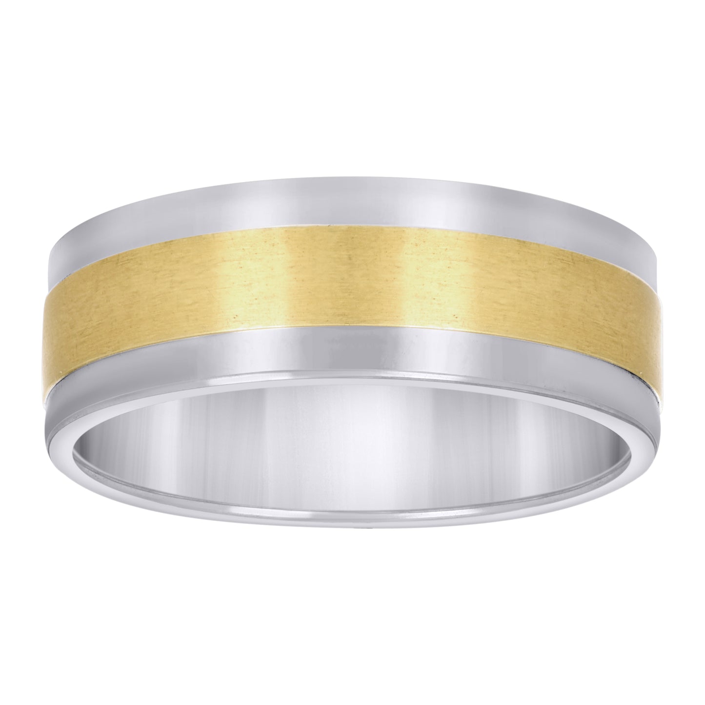 Stainless Steel Mens Two-Tone Center Brushed Sizes 7 - 14 Comfort-Fit Fashion Bridal Anniversary Wedding Engagement Band Ring