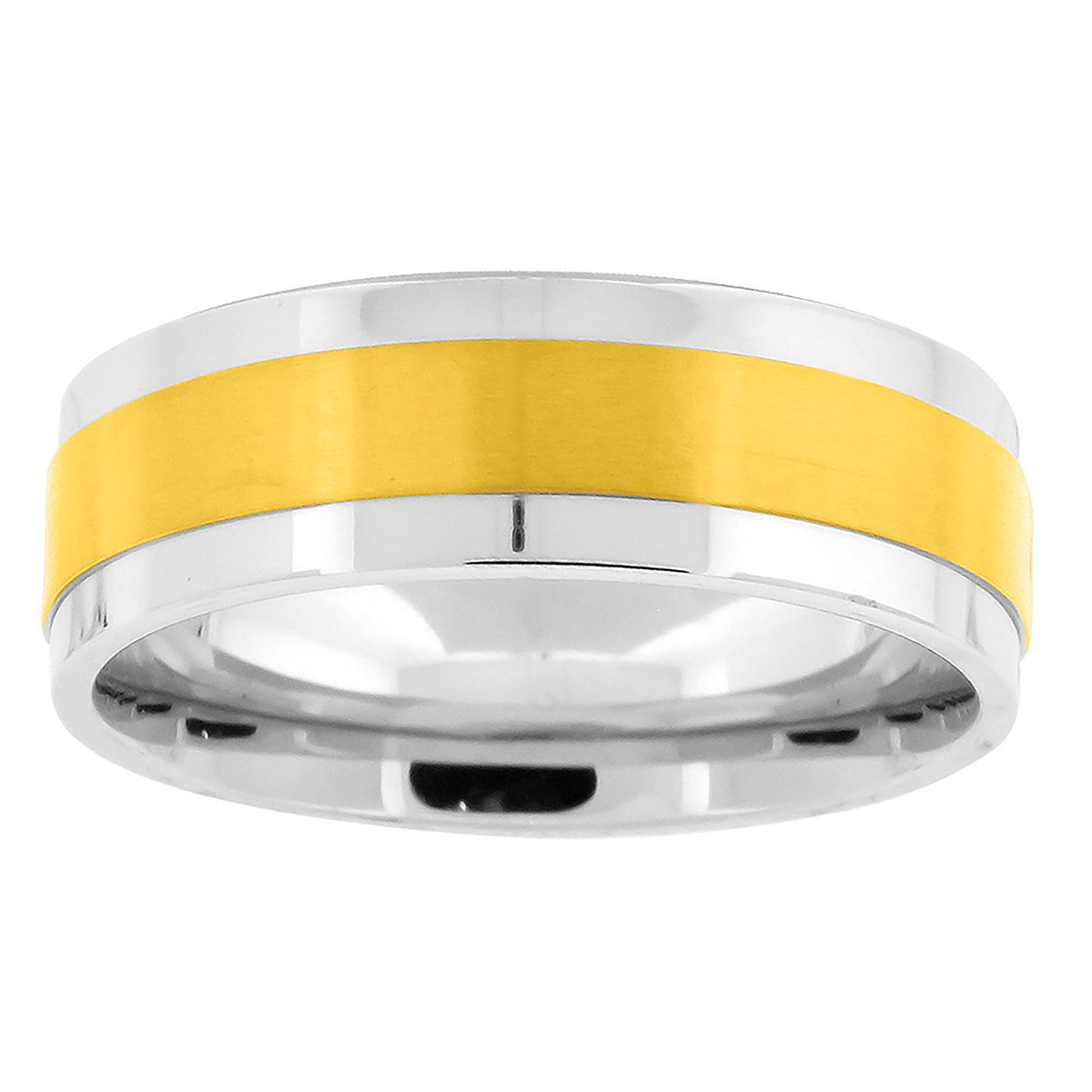 Stainless Steel Mens Two-Tone Center Brushed Sizes 7 - 14 Comfort-Fit Fashion Bridal Anniversary Wedding Engagement Band Ring