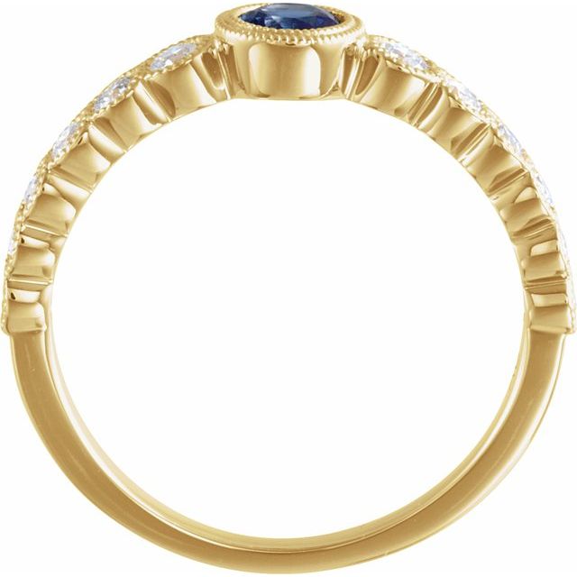 14K Yellow Gold Round 4 Mm Polished Natural Blue Sapphire And 1/2 Ctw Natural Diamond Ring, Size 6