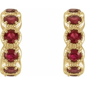 14K Yellow Gold Round 2.5 Mm Natural Mozambique Garnet Hoop Earrings