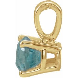 14K Yellow Gold Round 6 Mm Natural Blue Zircon Birthstone Pendant