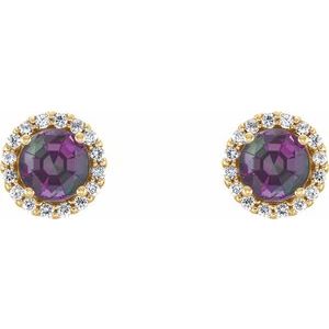 14K Yellow Gold Round 5.5 Mm Lab-Grown Alexandrite And 1/8 Ctw Natural Diamond Earrings