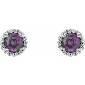14K White Gold Round 5 Mm Lab-Grown Alexandrite And 1/8 Ctw Natural Diamond Earrings