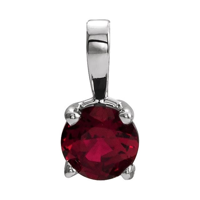 Sterling Silver Round 6 Mm Polished Imitation Ruby Birthstone Pendant