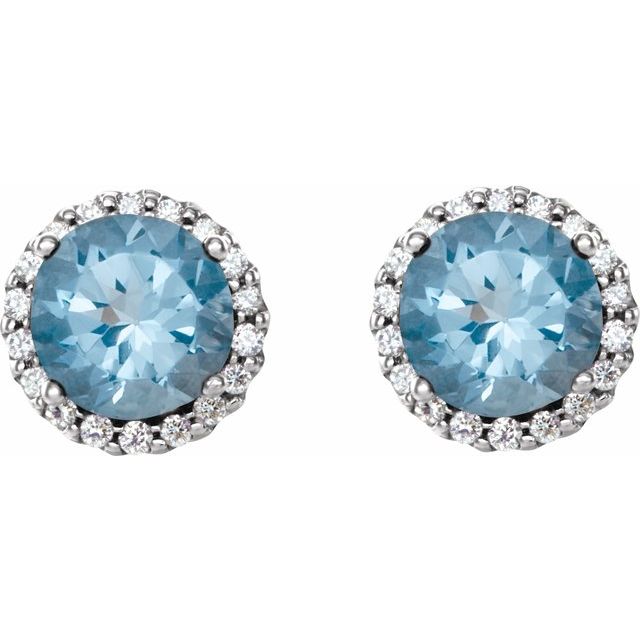 14K Yellow Or White Gold Round Friction Back Polished Natural Gemtone And Natural Diamond Earrings