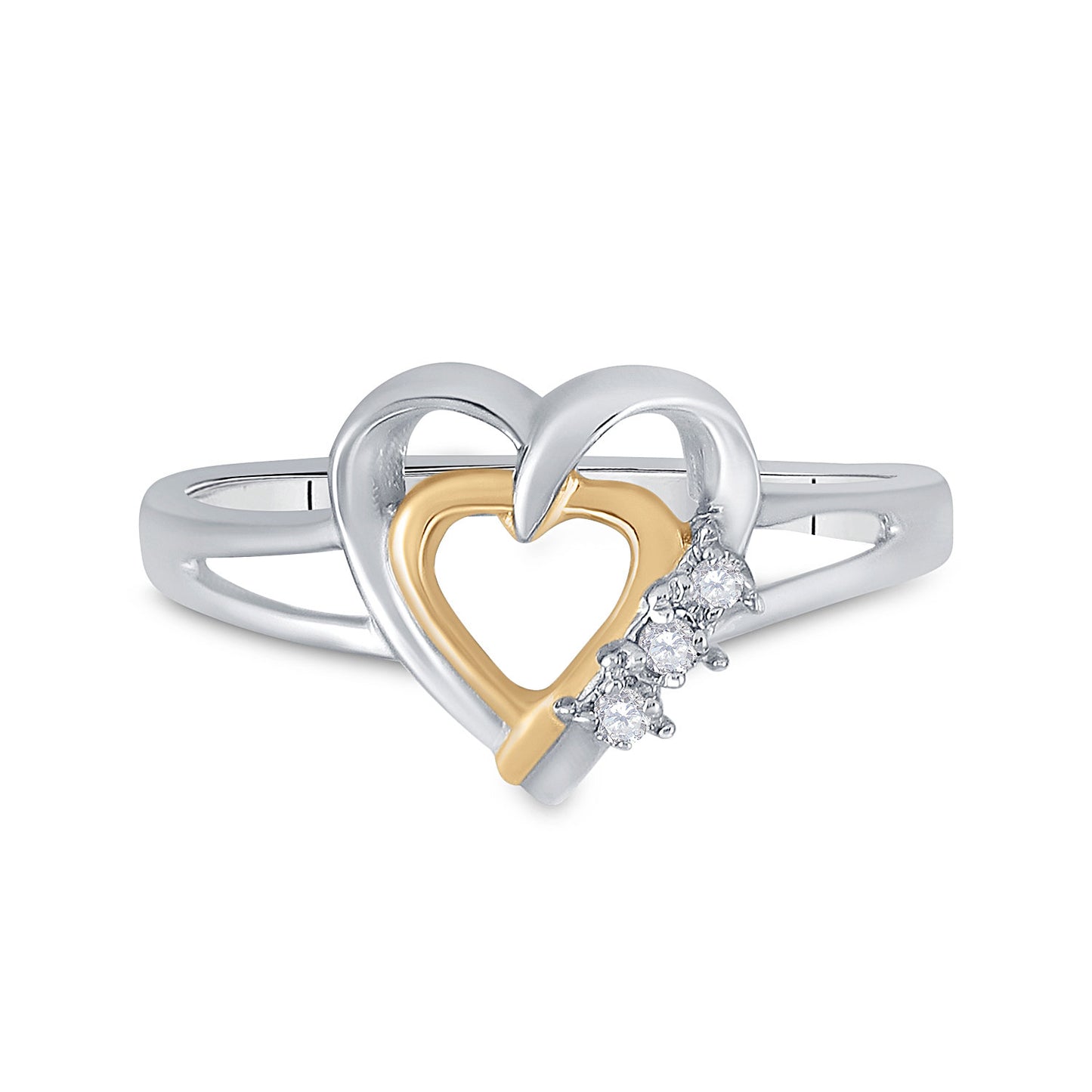 Two-tone Sterling Silver Womens Round Diamond Heart Ring .03 Cttw, Womens Size: 5-10
