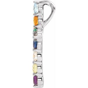 14K White Gold Round 14.6 X 10.5 Mm 1.8Mm G-H I1 Natural Multi-Gemstone Cross Pendant