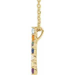 14K Yellow Gold Round 14.6 X 10.5 Mm 1.8Mm G-H I1 Natural Multi-Gemstone Cross Necklace, Length: 18 In