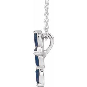 14K White Gold Marquise 4 X 2 Mm Natural Blue Sapphire Cross Necklace, Length: 18 In