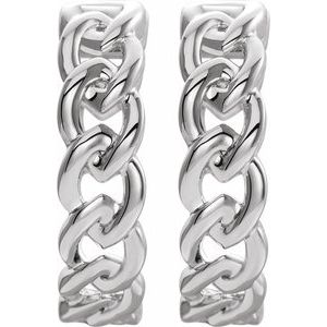 14K White Gold Pair Chain Link Hinged Hoop Earrings, Length: 19.6 Mm, Thickness: 5.2 Mm