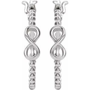 14K White Gold Pair Beaded Infinity-Inspired Hinged Hoop Earrings, Length: 22.35 Mm, Thickness: 4.1 Mm