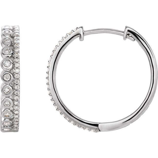 14K Yellow Or White Gold Round 19.1 Mm 3.6 Mm I1, H+ Pair Hinged Polished 1/3 Ctw Natural Diamond Geometric Hinged Hoop Earrings
