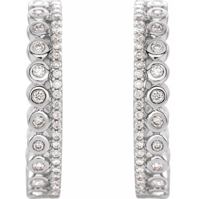 14K Yellow Or White Gold Round 19.1 Mm 3.6 Mm I1, H+ Pair Hinged Polished 1/3 Ctw Natural Diamond Geometric Hinged Hoop Earrings