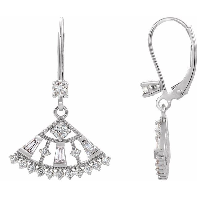 14K White Gold 2.5 Mm Round Lever Backs Polished 3/4 Ctw Natural Diamond Fan Earrings