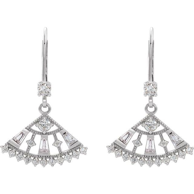 14K White Gold 2.5 Mm Round Lever Backs Polished 3/4 Ctw Natural Diamond Fan Earrings