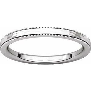 14K White Gold 2 mm Flat Milgrain Band with Satin & Hammered Texture Size 6.5