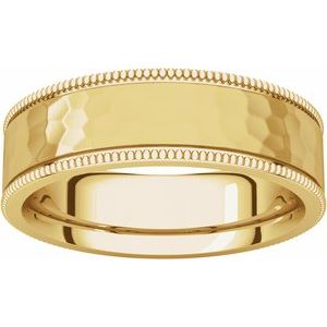 14K Yellow Gold 6 mm Flat Milgrain Band with Satin & Hammered Texture Size 9