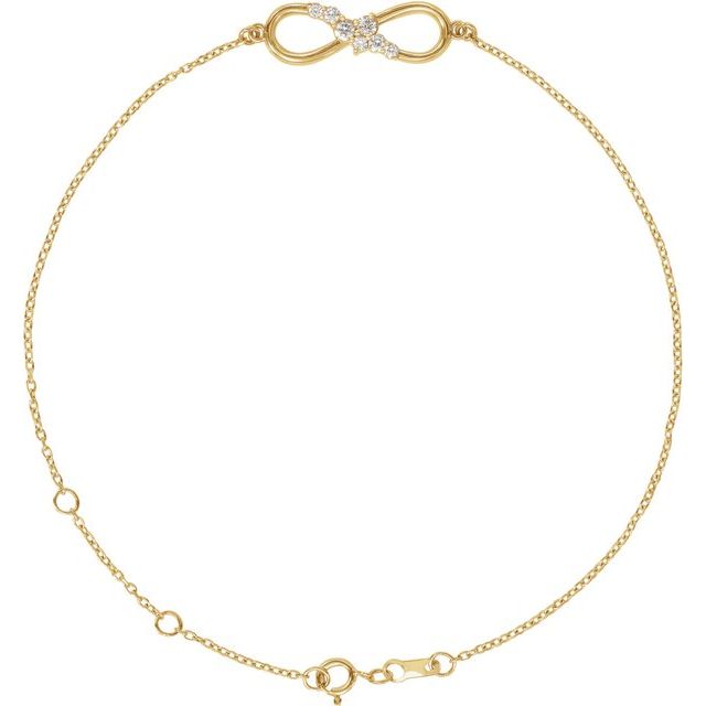 14K Yellow Or White Gold Round 1.3 Mm 21.8 X 6.2 Mm 6 1/2-7 1/2 In I1, G-H Polished 1/8 Ctw Natural Diamond Infinity Bracelet