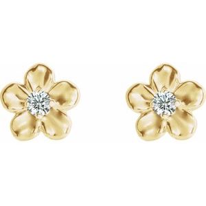 14K Yellow Gold Round Shape 1.5 Mm April Youth Imitation Birthstone Flower 4-Prong Earrings With Backs