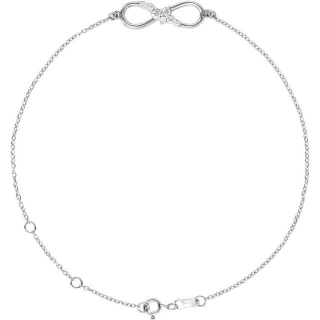 14K Yellow Or White Gold Round 1.3 Mm 21.8 X 6.2 Mm 6 1/2-7 1/2 In I1, G-H Polished 1/8 Ctw Natural Diamond Infinity Bracelet