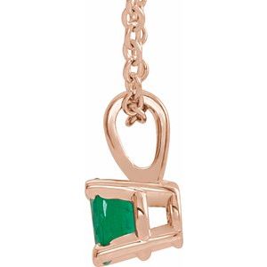 14K Rose Gold Round 6 Mm Natural Emerald Birthstone Necklace, Length: 18 In