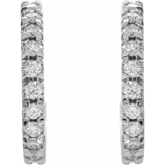 14K White Gold Round 1.7Mm I1, Gh Friction Back Polished Natural Diamond French-Set C-Hoop Earrings