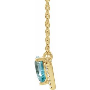 14K Yellow Gold Pear 6 X 4Mm G-H I1 Natural Blue Zircon And .06 Ctw Natural Diamond Necklace, Length: 16 In