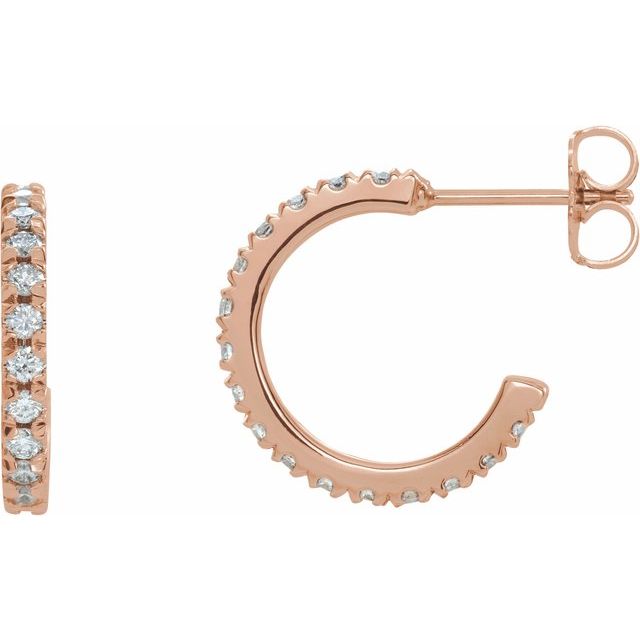 14K Yellow Or White Or Rose Gold Round 1.7Mm Si1-Si2, Gh Friction Back Polished Lab-Grown Diamond French-Set C-Hoop Earrings