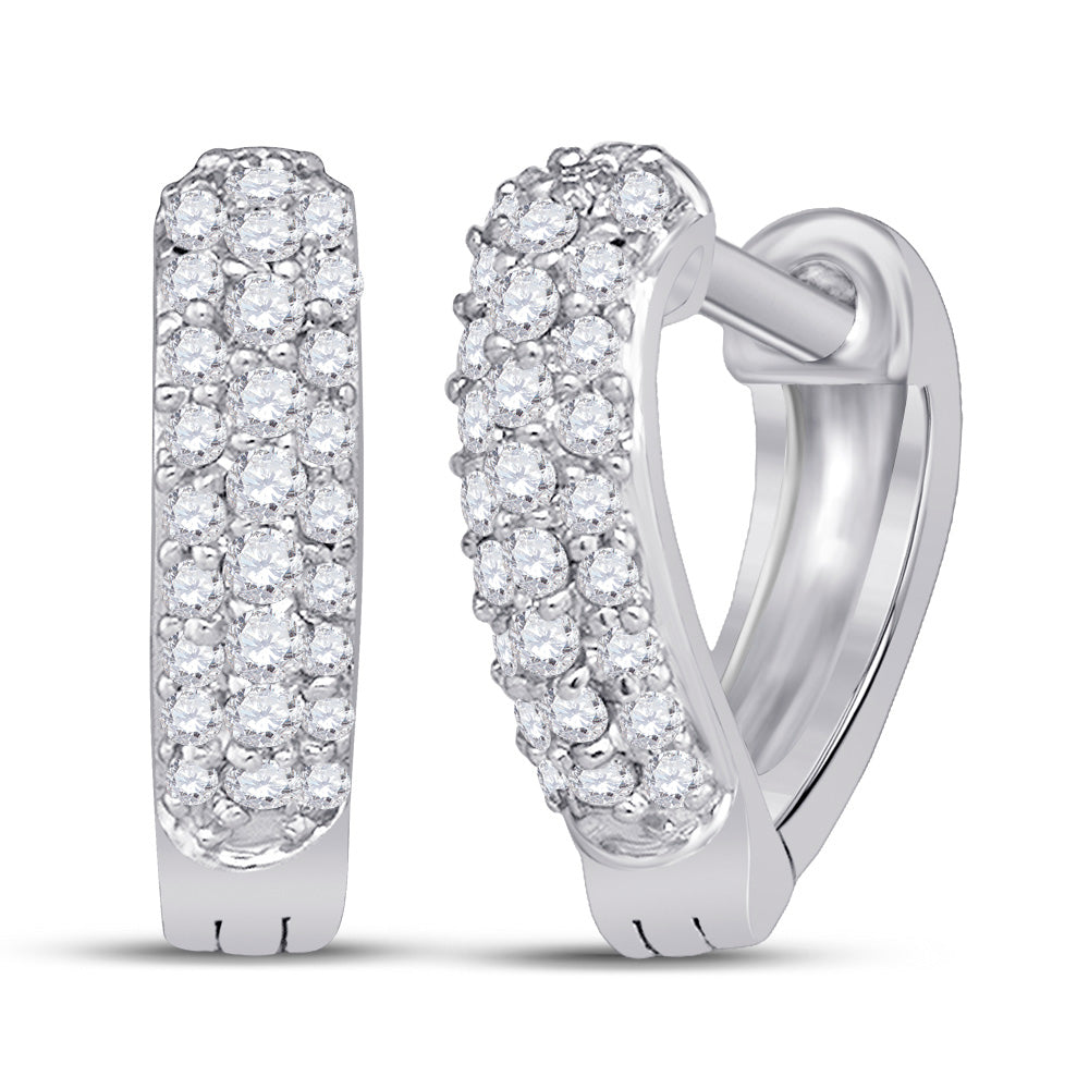 10K White Gold Womens Round Pave-set Diamond Heart Hoop Earrings 1/5 Cttw, Length: 0.39 In, Width: 0.12 In