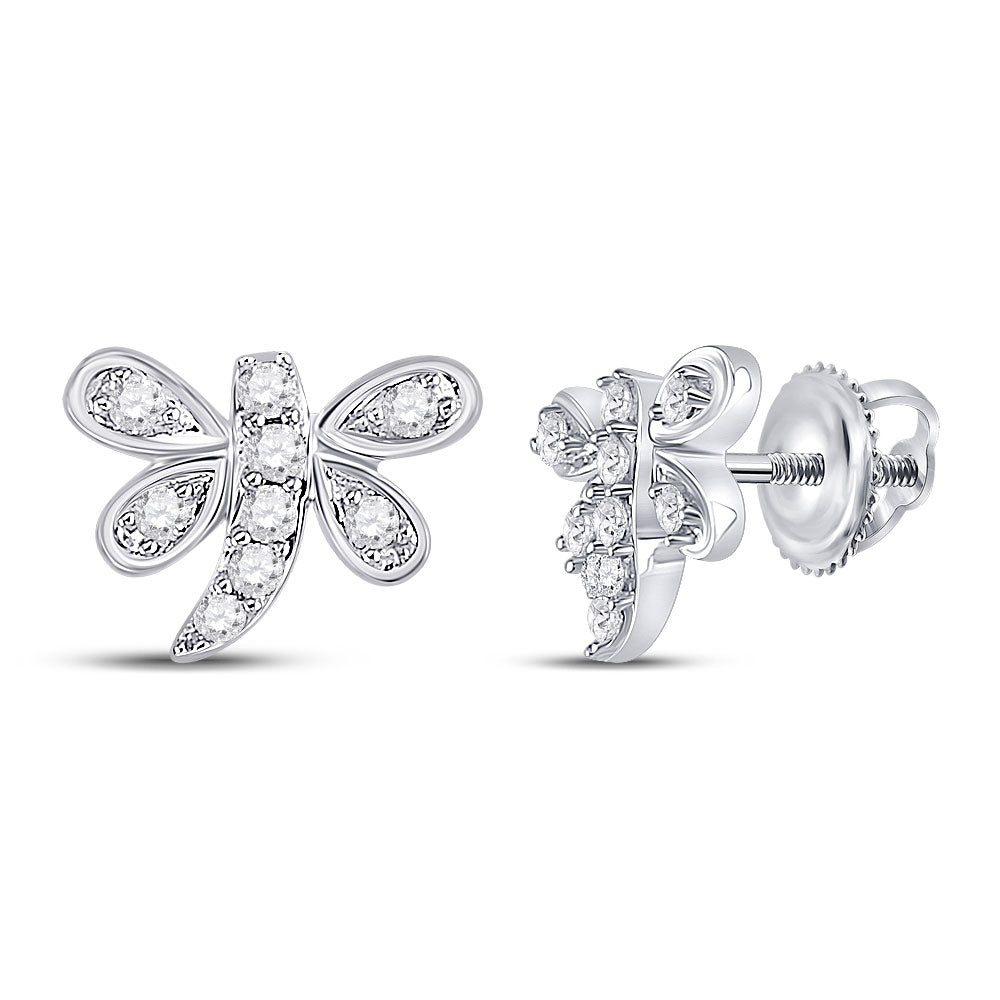 10K White Gold Womens Round Diamond Dragonfly Earrings 1/8 Cttw, Length: 0.28 In, Width: 0.35 In
