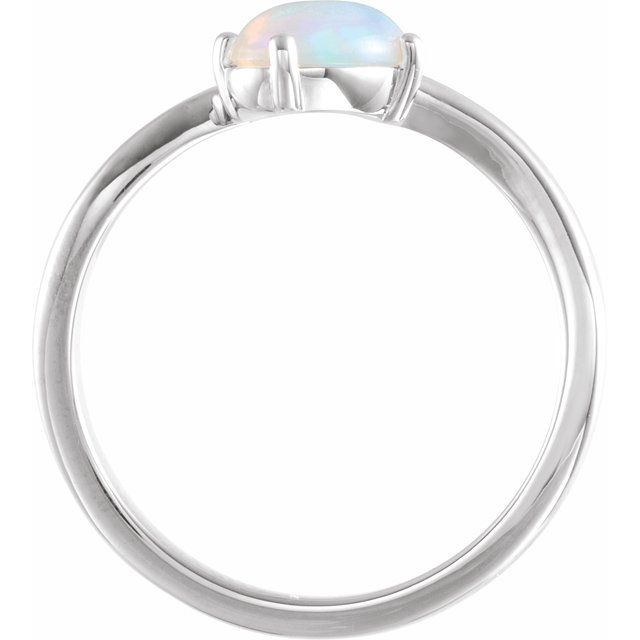 14K White Gold Or Sterling Silver Oval 6 X 4 Mm Polished Natural Ethiopian Opal And .01 Ctw Natural Diamond Bypass Ring, Size 7