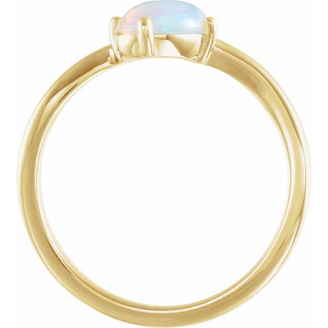 14K Yellow Gold Oval 7 X 5 Mm Polished Natural Ethiopian Opal And .015 Ct Natural Diamond Ring, Size 7