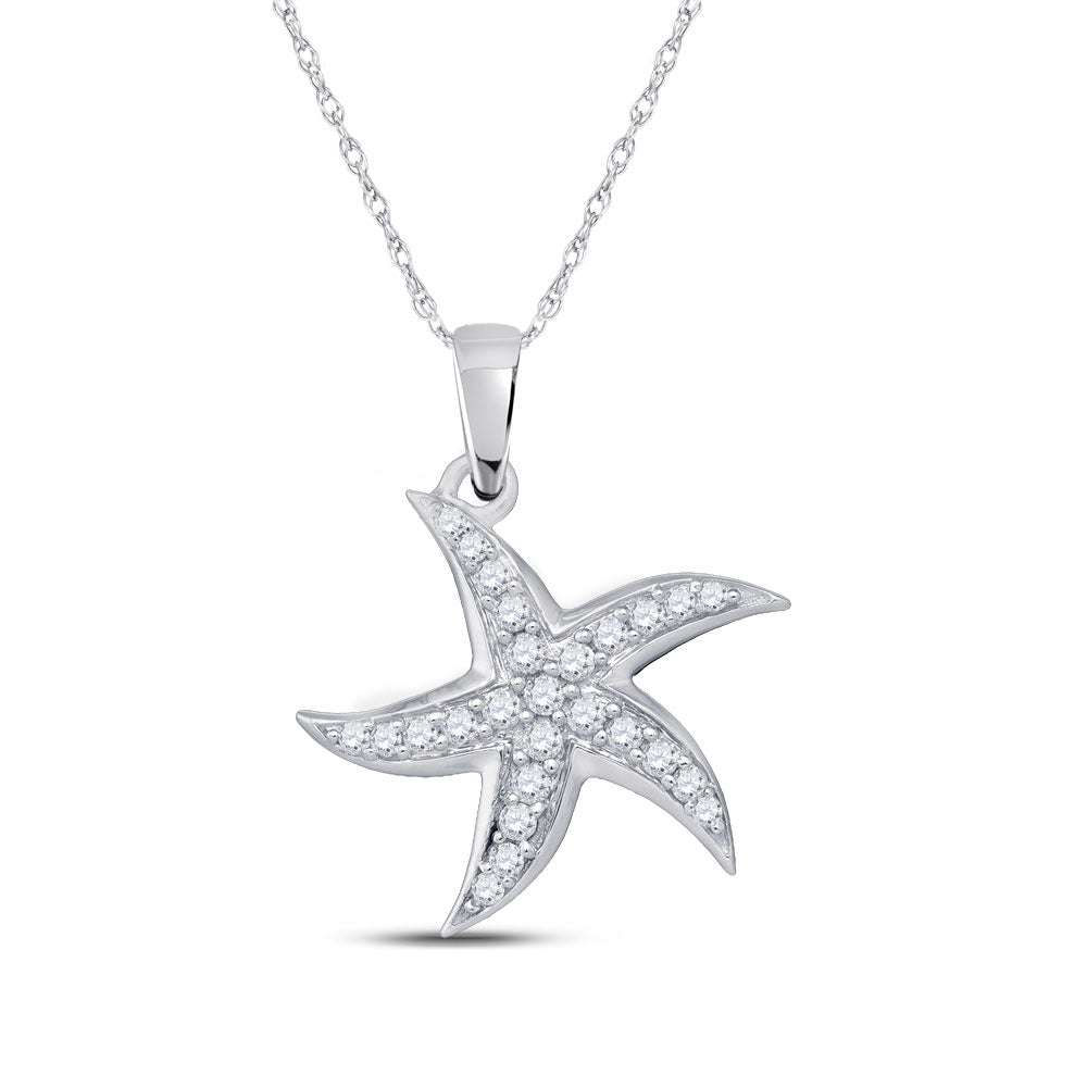 10K White Gold Womens Round Diamond Starfish Nautical Pendant 1/4 Cttw, Length: 0.79 In, Width: 0.67 In