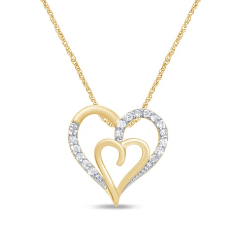 10K Yellow Gold 0.11-0.12 Cttw Diamond Ladies Heart "Chain" Pendant
