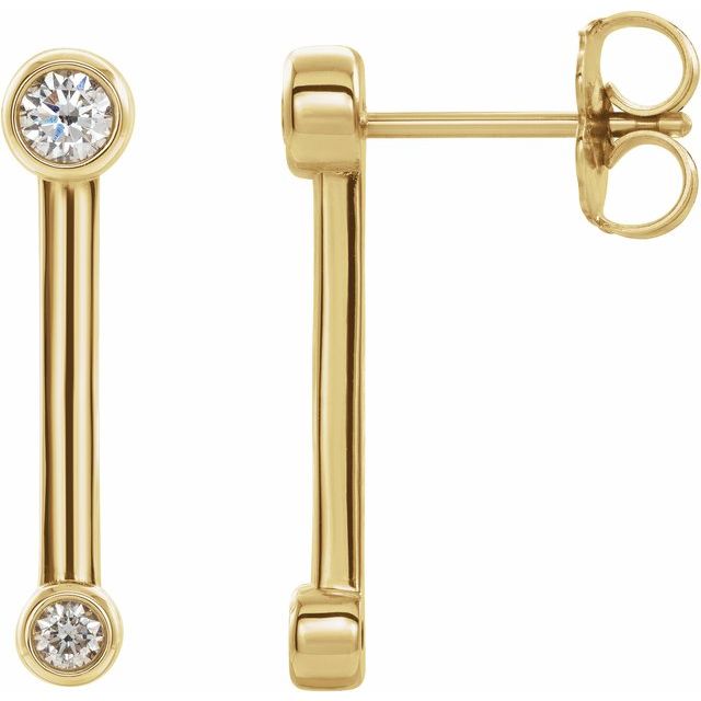 14K Yellow Gold 2.7 Mm Round Friction Back Polished 1/5 Ctw Natural Diamond Bezel-Set Bar Earrings